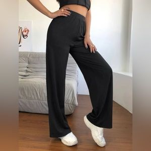High waist wide leg black pants